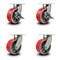 Service Caster 8 Inch Heavy Duty Red Poly on Cast Iron Caster Swivel Locks 2 Brakes, 4PK SCC-KP92S830-PUR-RS-SLB-BSL-2-BSL-2 - alternate 1